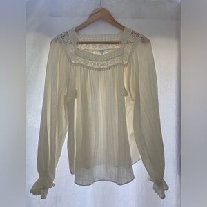 Lovely Margaret O’Leary cream peasant blouse with lace detail. Special piece.